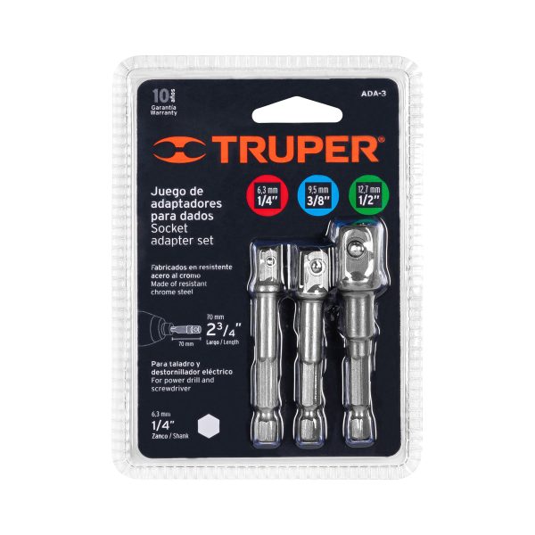 ADAPTADOR PARA DADOS 3 PIEZAS 1/4 - 3/8 - 1/2 TRUPER (10752)